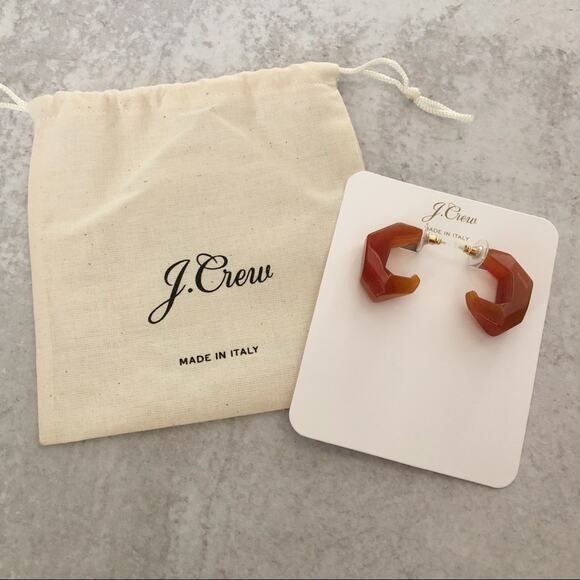J. Crew Made in Italy Acetate Dimensional Hoop Earrings Burnished Sand NEW - Picture 1 of 6